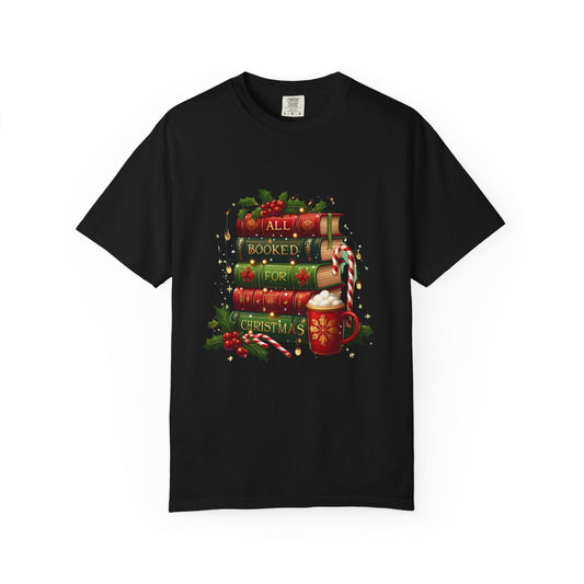 📚 “All Booked For Christmas” Unisex Garment-Dyed T-Shirt - TC106