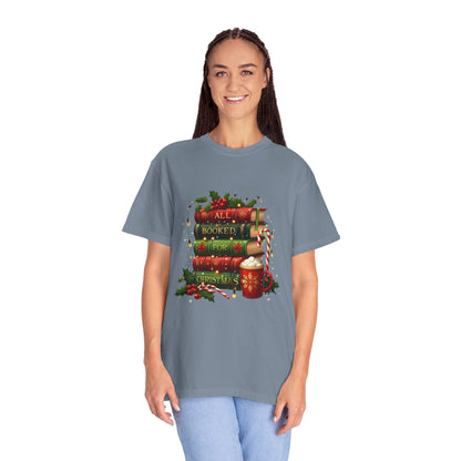 📚 “All Booked For Christmas” Unisex Garment-Dyed T-Shirt - TC106