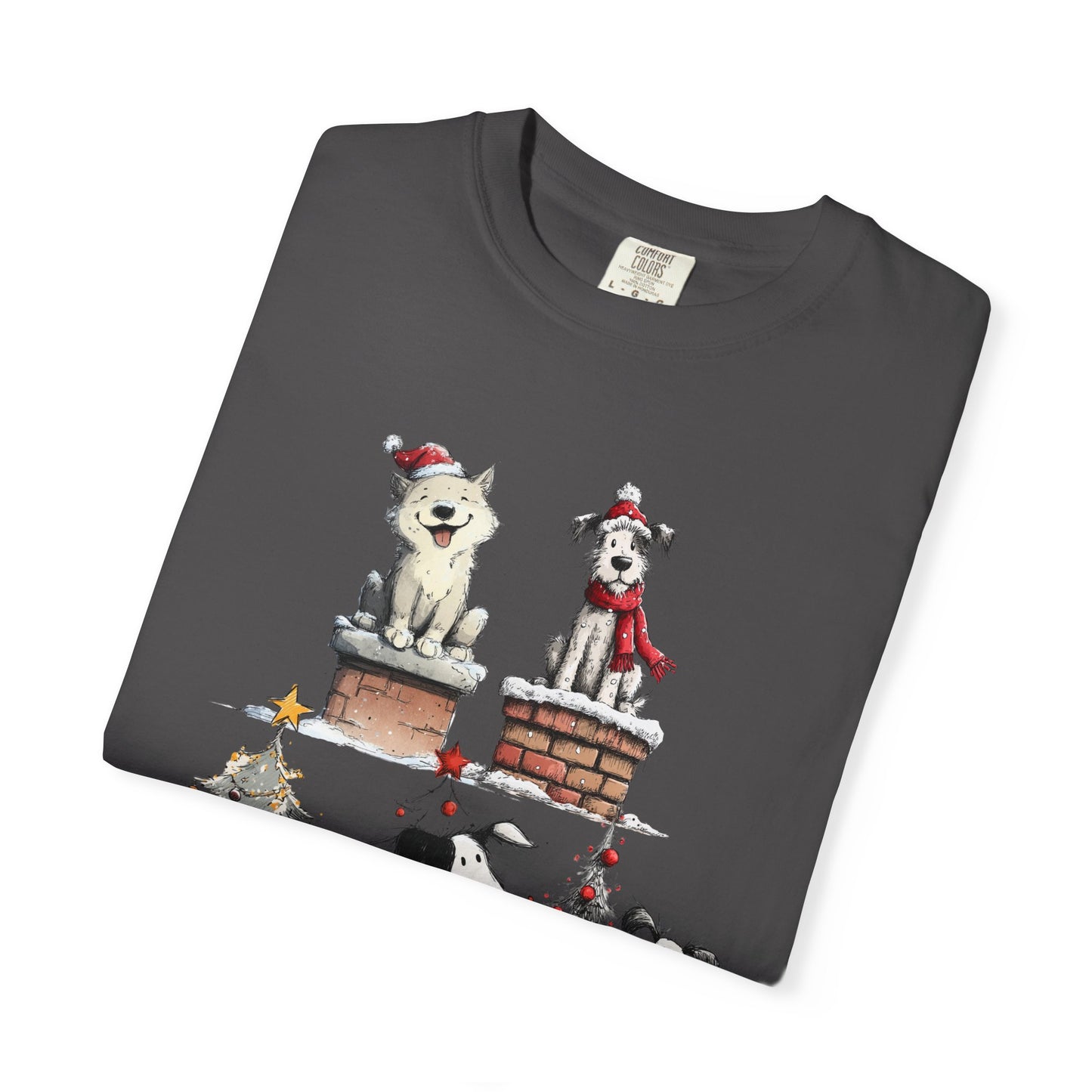 🐶 T-shirt unisexe teint en pièce « Noël pour chiens » - TC201
