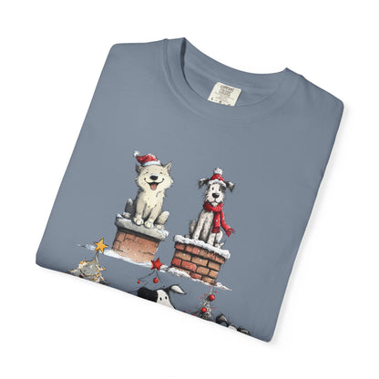 🐶 T-shirt unisexe teint en pièce « Noël pour chiens » - TC201