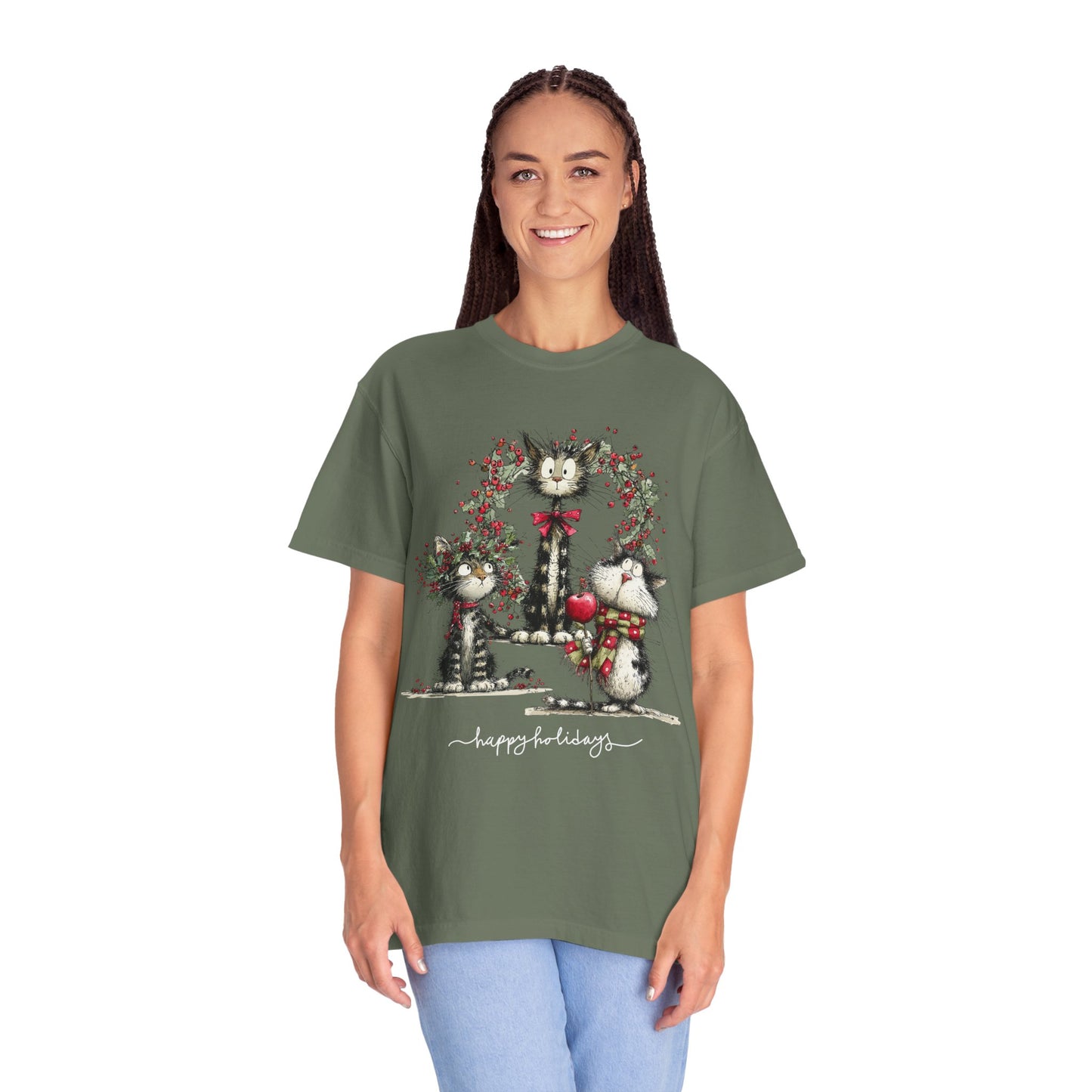 🐾 “Meowvy Christmas” Unisex Garment-Dyed T-Shirt - TC303