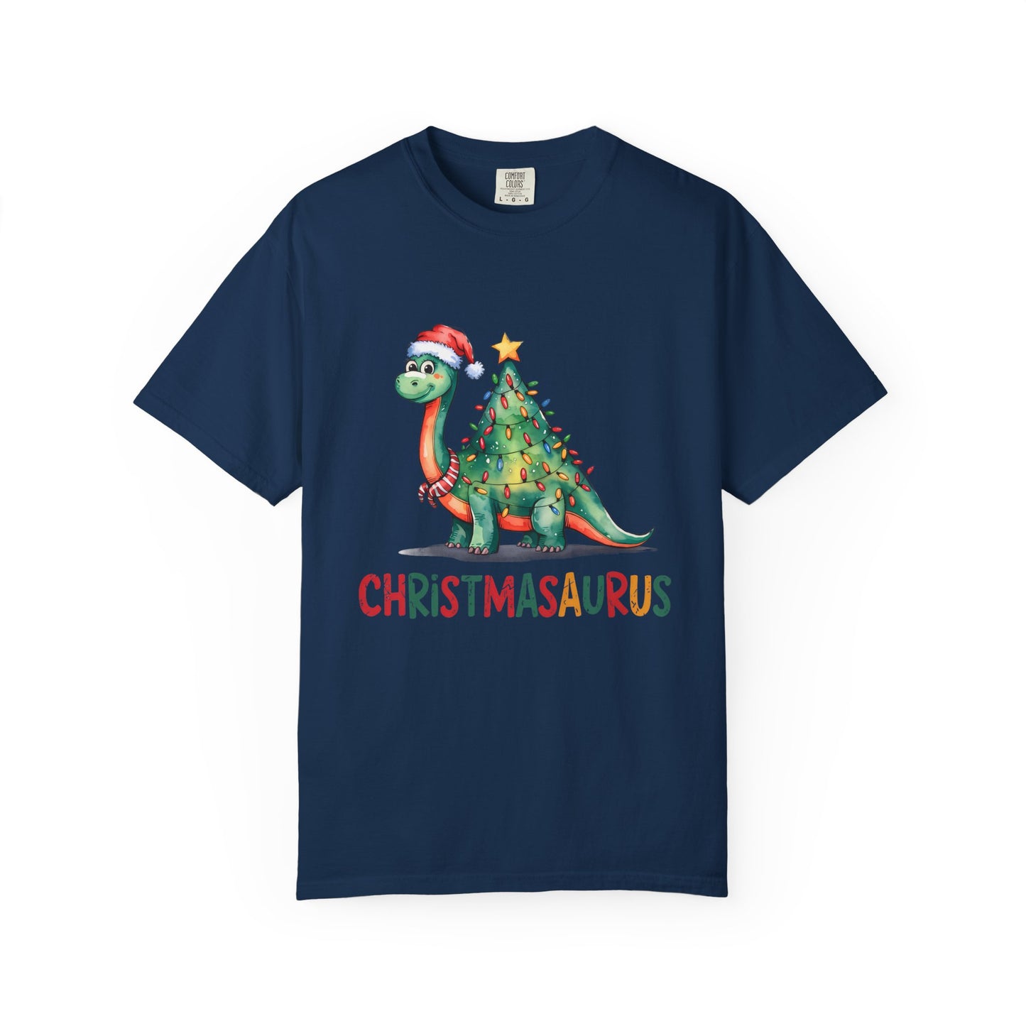 🦖 T-shirt unisexe teint en pièce « Happy Christmasaurus » - TC404
