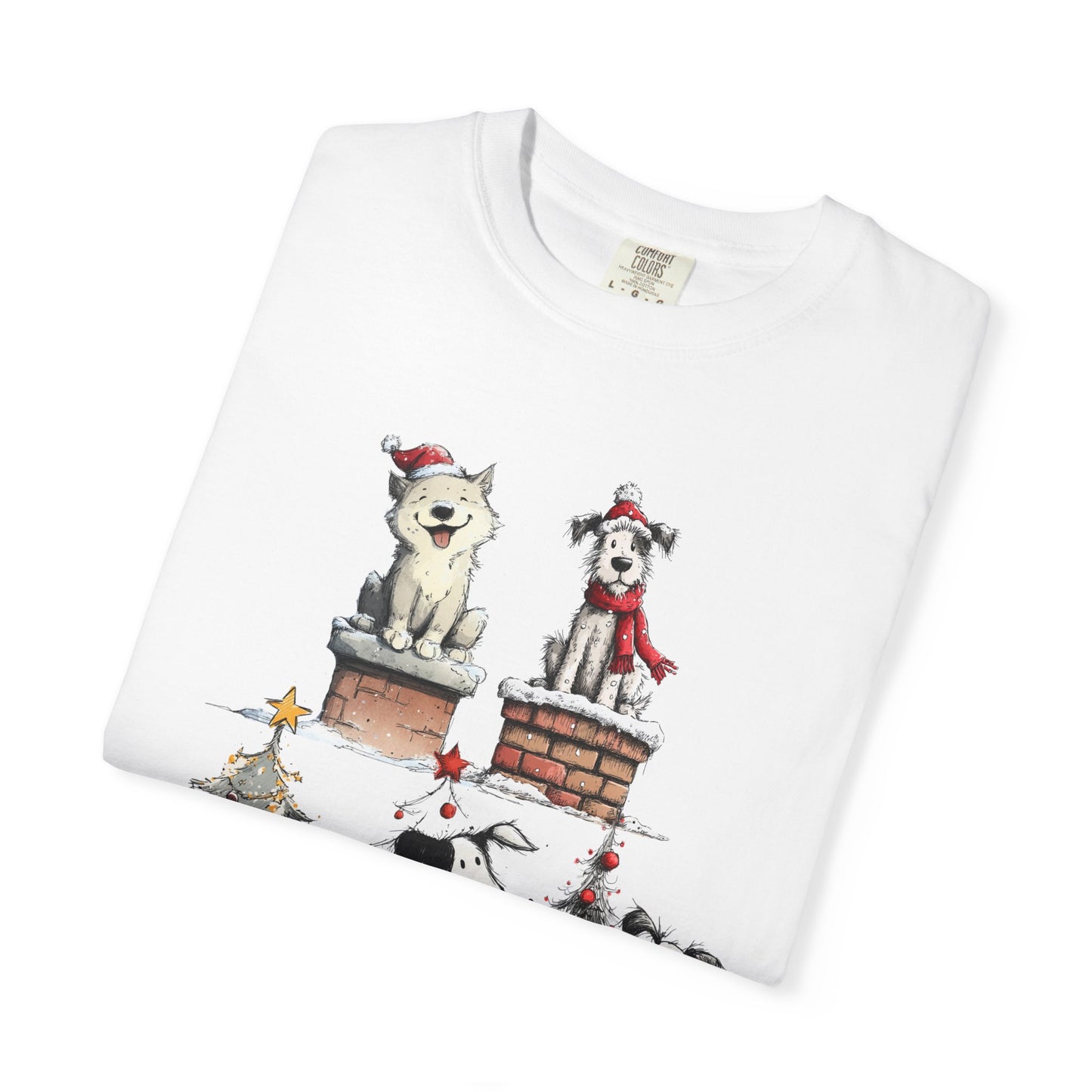 🐶 T-shirt unisexe teint en pièce « Noël pour chiens » - TC201