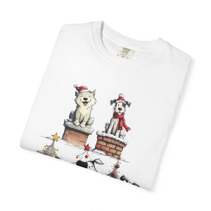 🐶 T-shirt unisexe teint en pièce « Noël pour chiens » - TC201