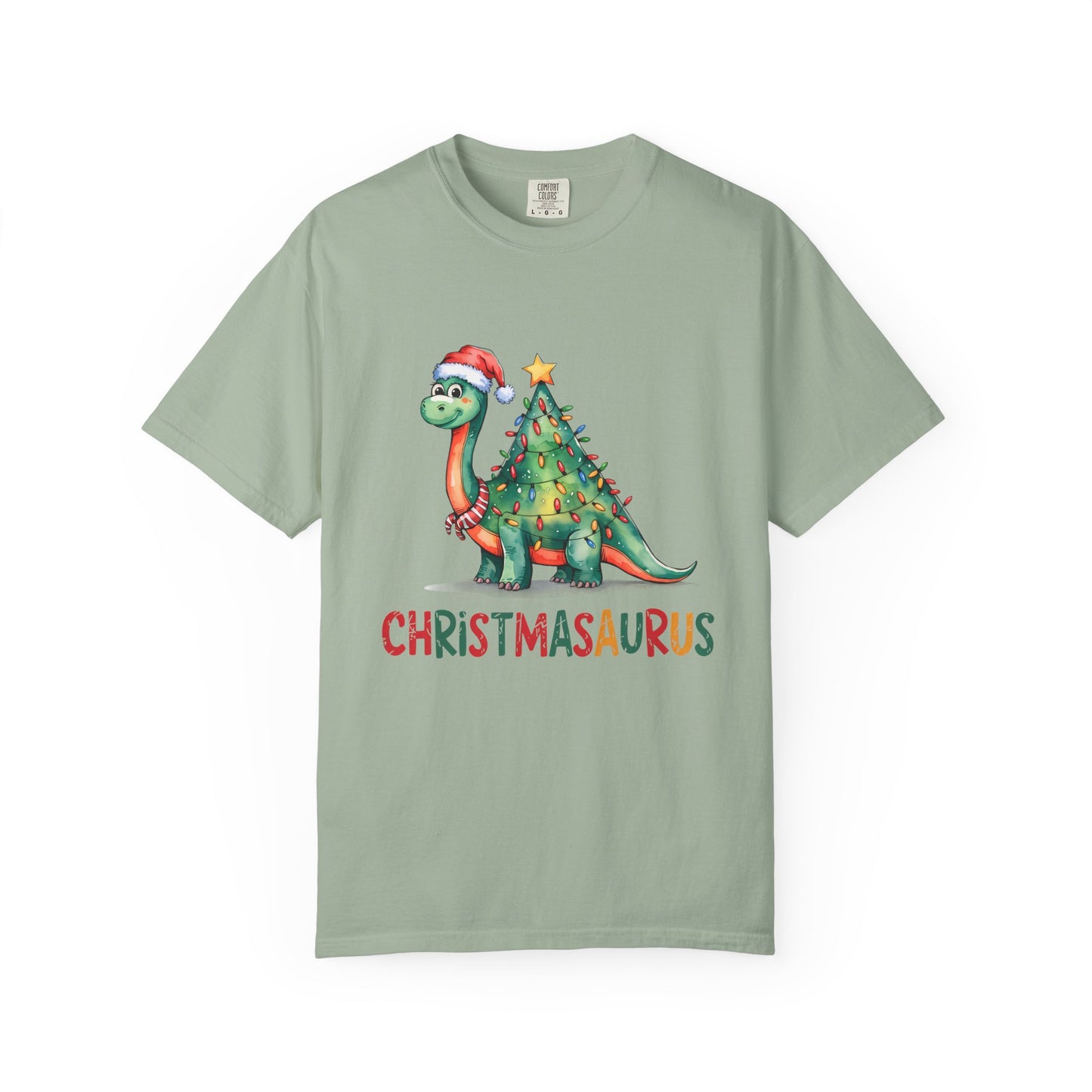 🦖 T-shirt unisexe teint en pièce « Happy Christmasaurus » - TC404