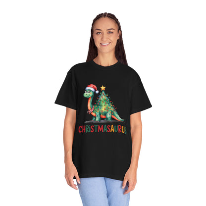 🦖 T-shirt unisexe teint en pièce « Happy Christmasaurus » - TC404