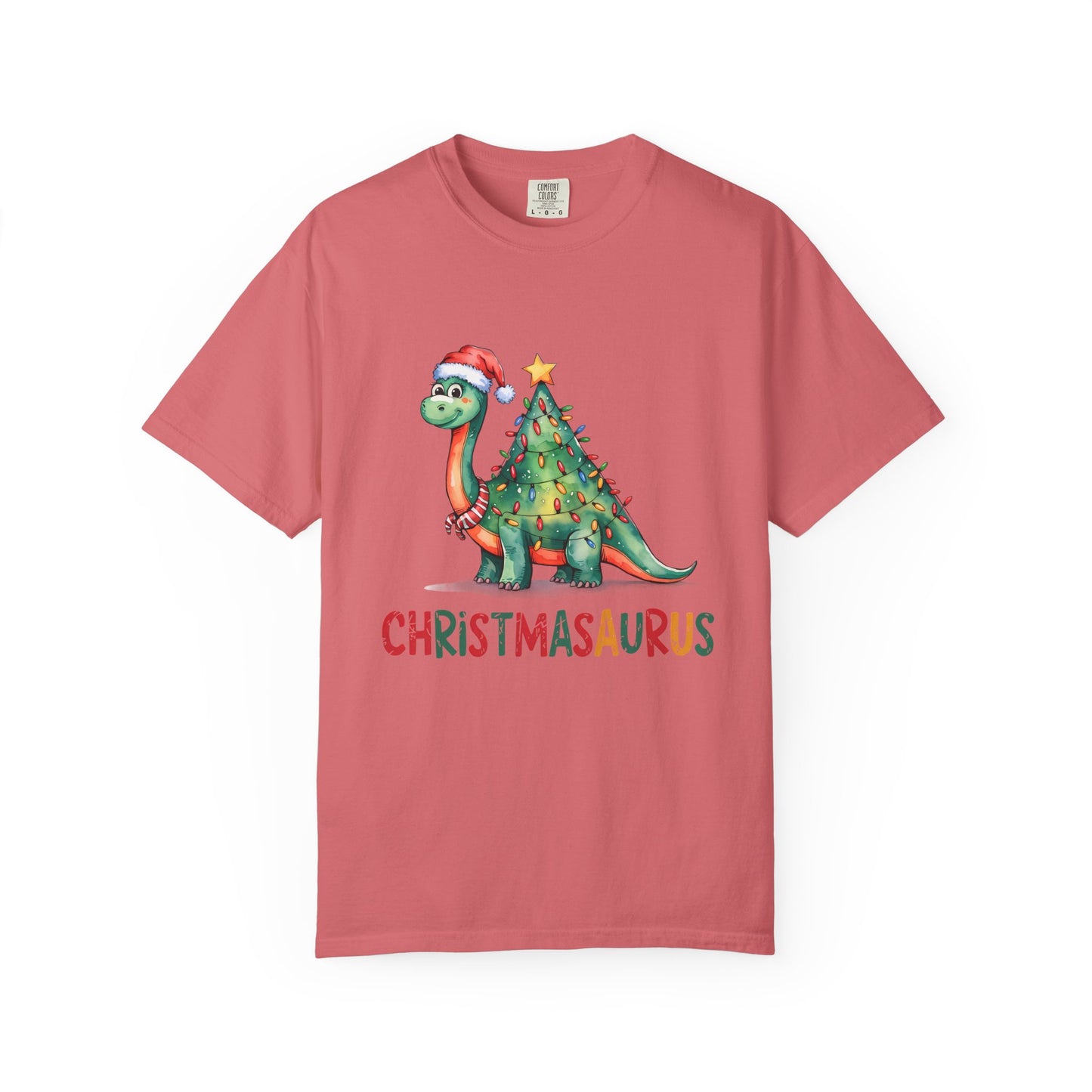 🦖 T-shirt unisexe teint en pièce « Happy Christmasaurus » - TC404
