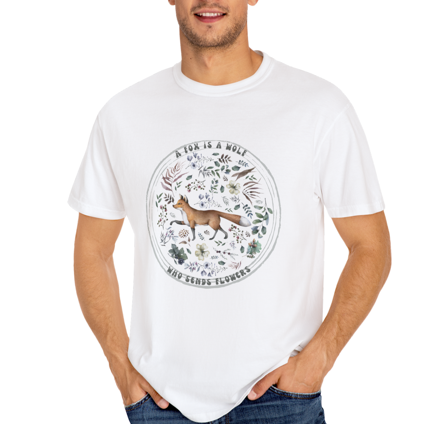 🦊“The Fox Is a Wolf Who Sends Flowers” - Unisex Garment-Dyed T-Shirt -TAN115