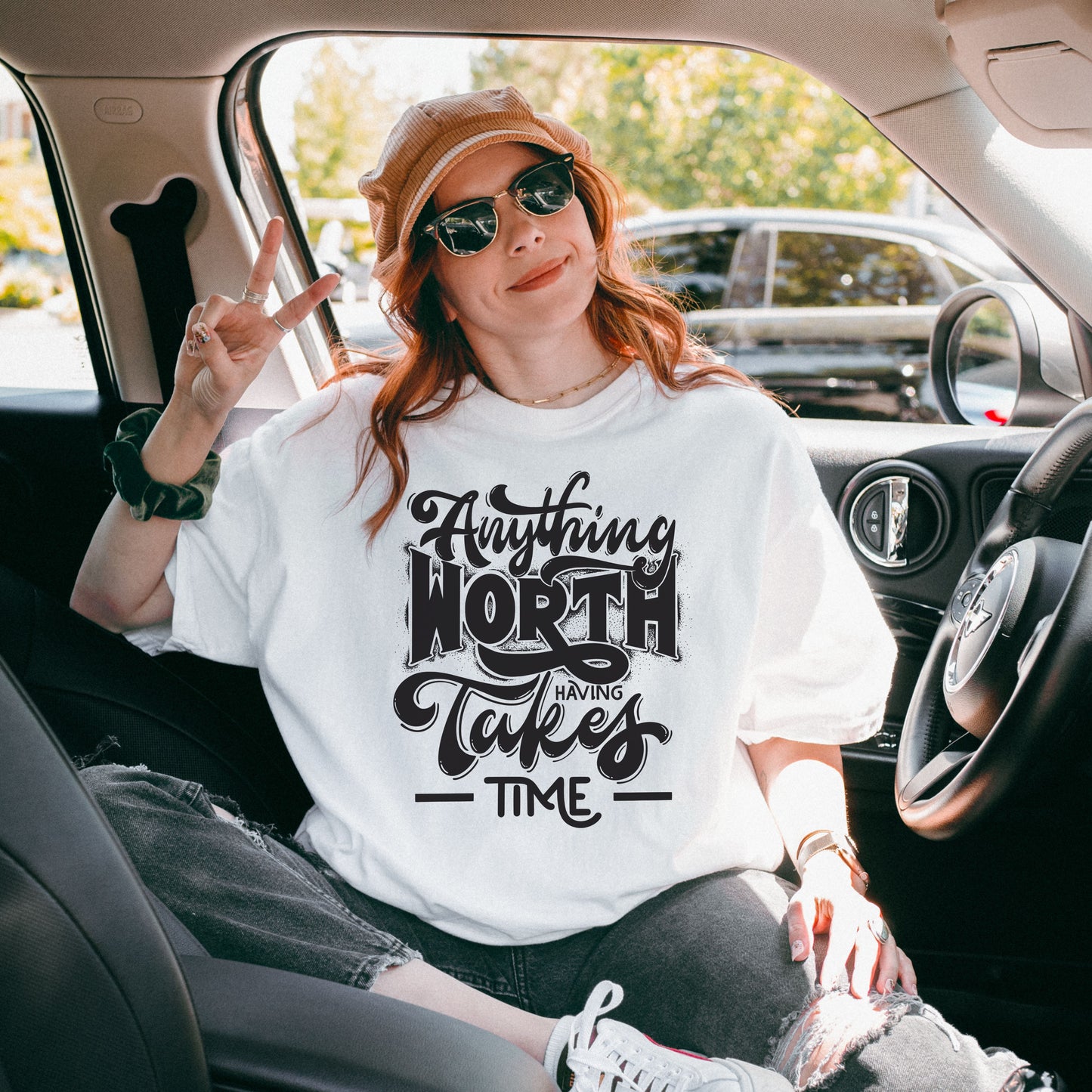 Anything Worth Takes Time - Unisex Garment-Dyed T-Shirt -TQT105