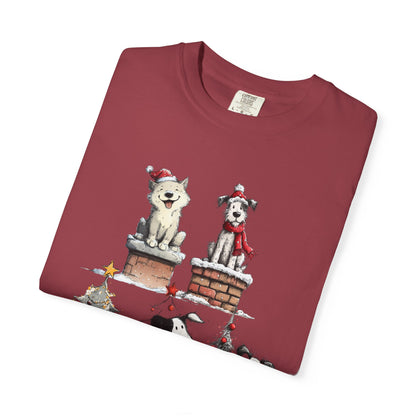 🐶 T-shirt unisexe teint en pièce « Noël pour chiens » - TC201