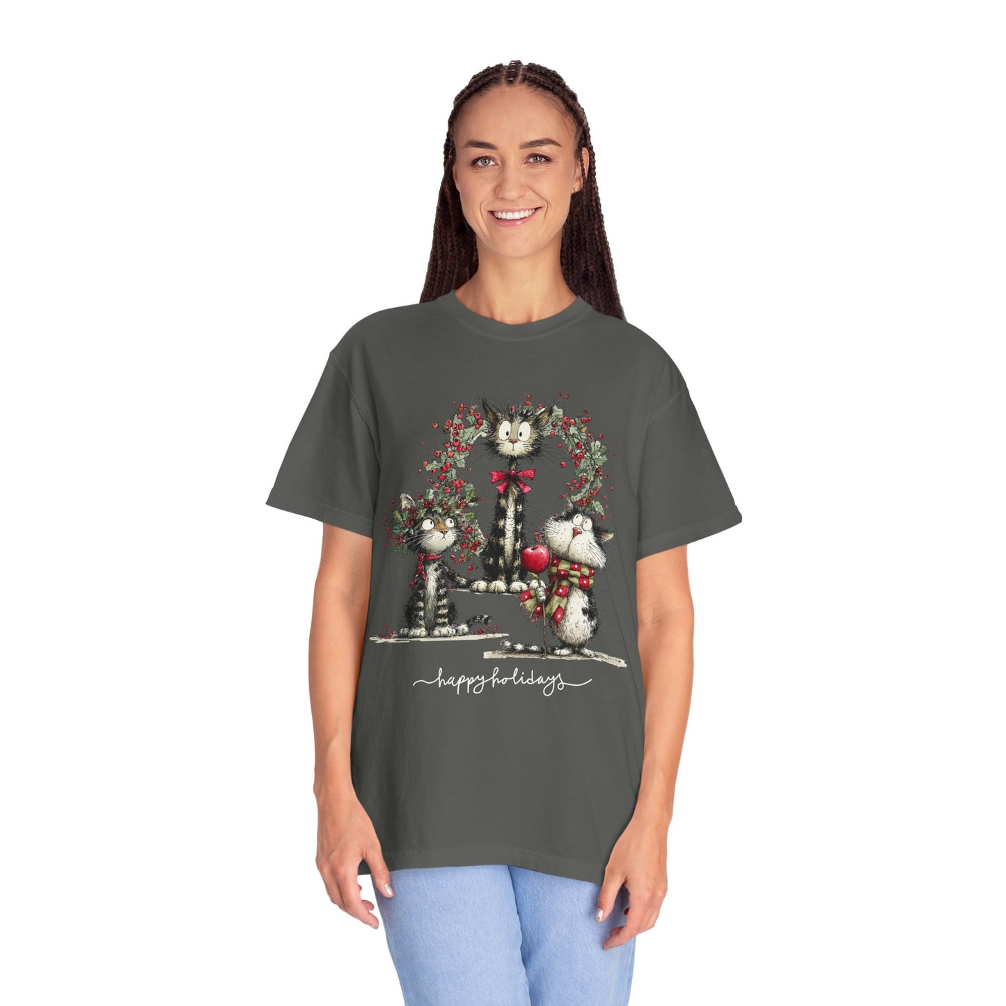 🐾 “Meowvy Christmas” Unisex Garment-Dyed T-Shirt - TC303