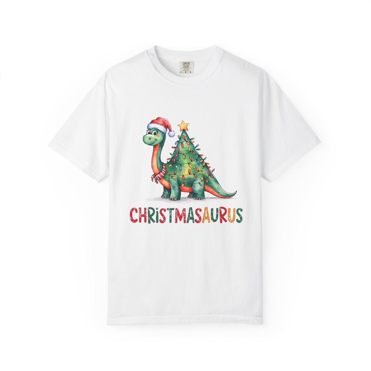 🦖 T-shirt unisexe teint en pièce « Happy Christmasaurus » - TC404