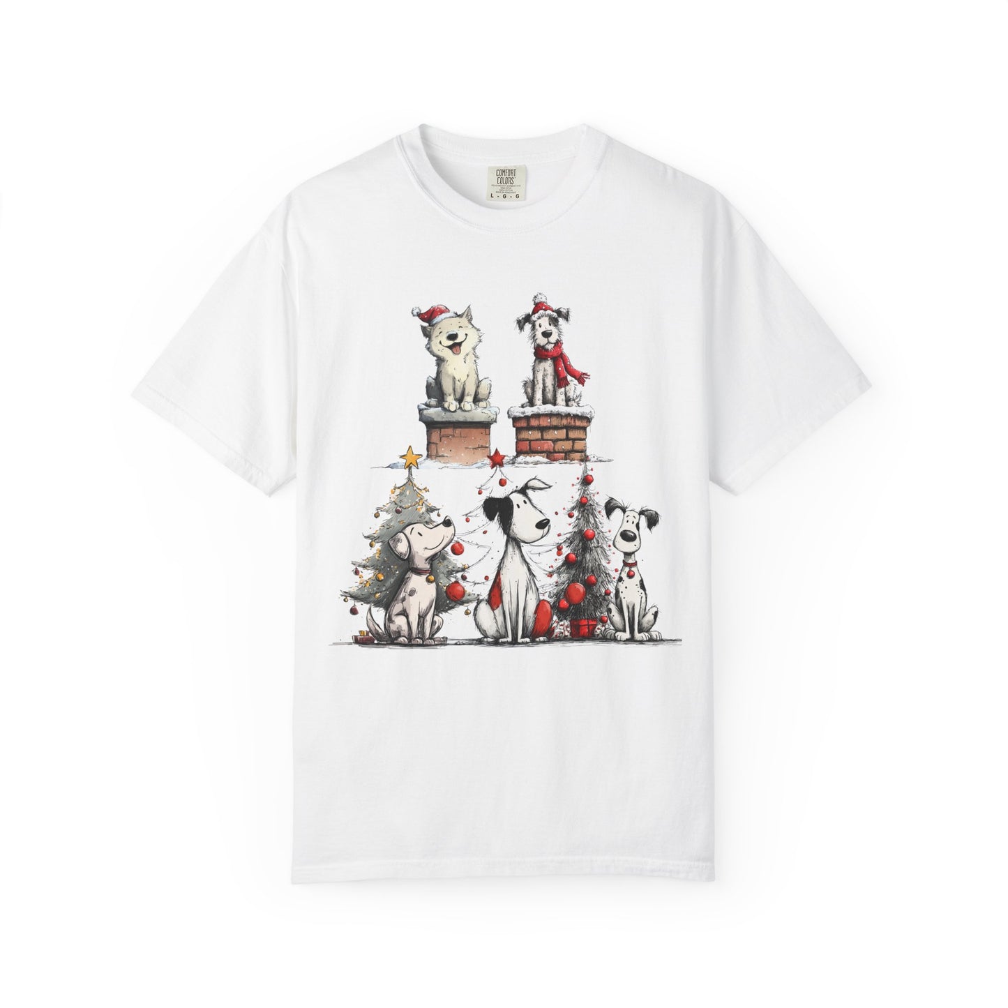 🐶 T-shirt unisexe teint en pièce « Noël pour chiens » - TC201