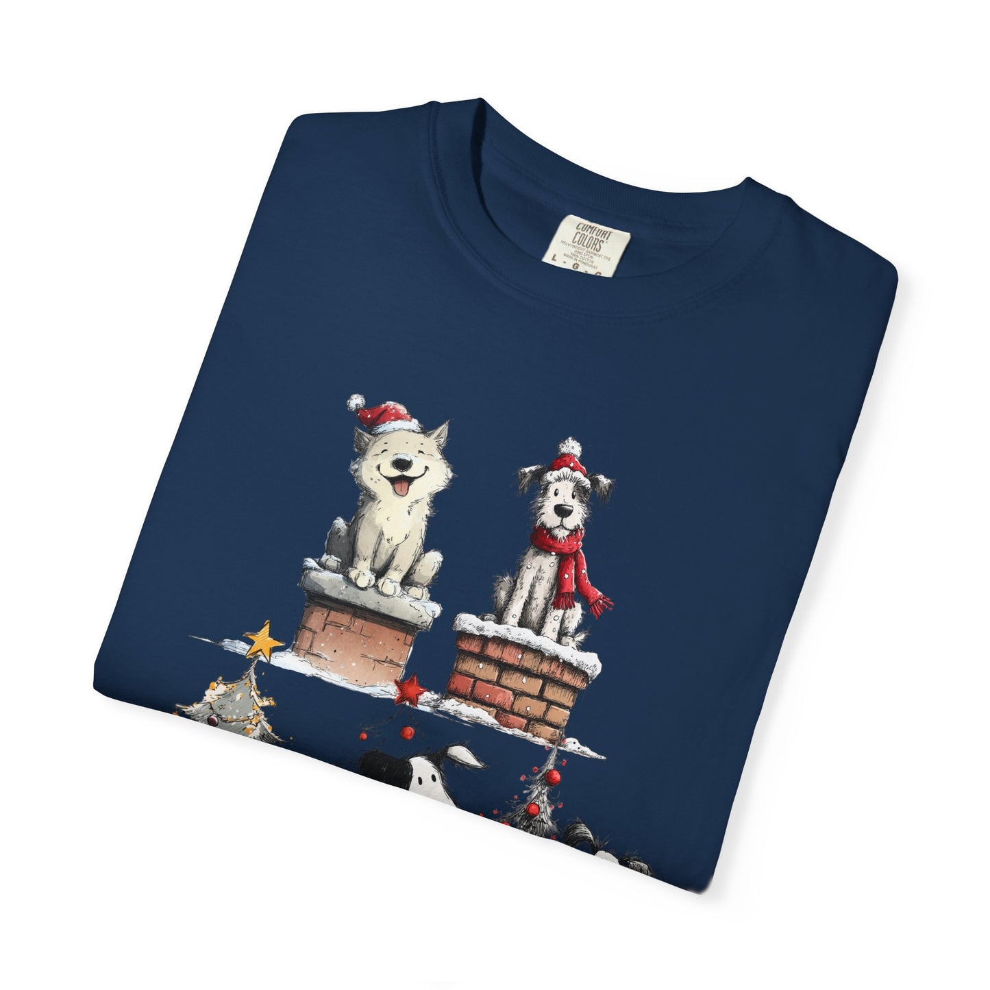 🐶 T-shirt unisexe teint en pièce « Noël pour chiens » - TC201